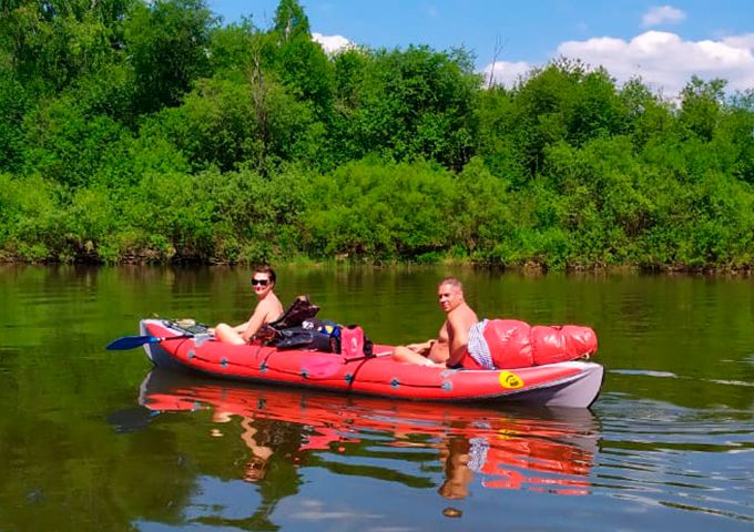"ВЕГА-2" - быстроходная надувная байдарка с надувным дном (двухместная) для водных походов, сплавам по рекам, озеру, морю из ПВХ ТаймТриал