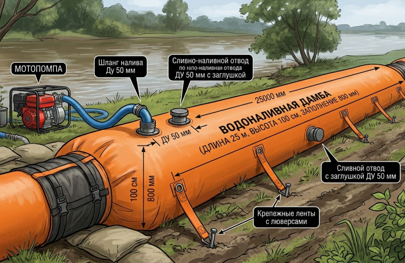 Фотография Мобильные водоналивные рукавные противопаводковые дамбы ВРД от наводнений, потопов из ткань ПВХ (PVC) ТаймТриал