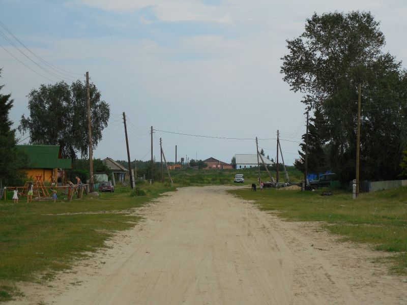 Дорога и сельские дома в Окунево Омской области