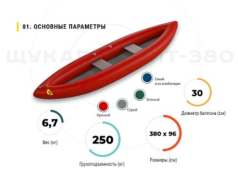 «ЩУКАРЬ ЛАЙТ-380» - двухместный сверхлегкий надувной каяк из ТПУ