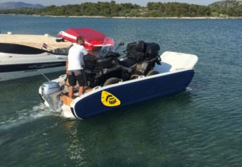 Мобильный надувной паром (плавучий док) из AirDeck Drop Stitch для переправы автомобиля, техники через водоёмы