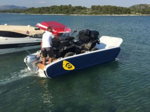 Мобильный надувной паром (плавучий док) из AirDeck Drop Stitch для переправы автомобиля, техники через водоёмы