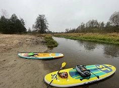 Фотография Надувная доска SUP BOARD  (сапборд) Wave 11" (335*82*15 см) с веслом из ткань AIRDECK ПВХ (DROP STITCH PVC) ТаймТриал