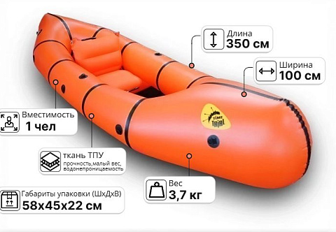 "АВРОРА" - легкий высокоскоростной пакрафт (компактный каяк, лодка) из ТПУ для сплавов по озерам, бурной воде