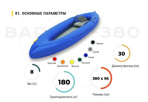 &quot;ВАРВАР ЛАЙТ-380&quot; - одноместный надувной каяк (байдарка) из ТПУ с надувным дном с самоотливом