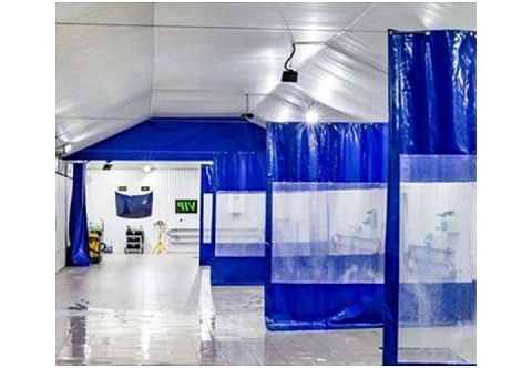 Штора для автосервисов, автомоек с прозрачной вставкой