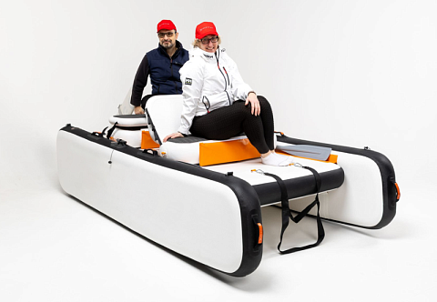 "ТРИБУЛУС" - надувной прогулочный катамаран с дном высокого давления с транцем под мотор