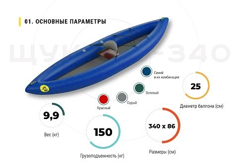 «ЩУКАРЬ-340» - одноместный легкий надувной паккаяк (пакрафт) из ПВХ