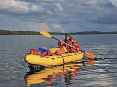 Фотография "ВАРВАР-480" - семейный надувной каяк (байдарка) из ПВХ с надувным дном с самоотливом (двух-трехместный) из ткань ПВХ (PVC) ТаймТриал