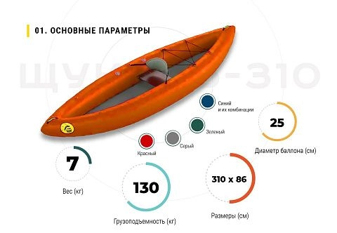 «ЩУКАРЬ-310» - одноместный легкий надувной паккаяк (пакрафт) из ПВХ