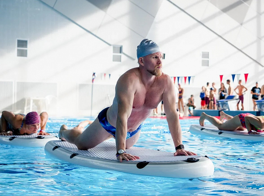 "FITNESS SUP" - надувная доска для фитнеса в бассейне, на озере из AIRDECK (DWF) ТаймТриал