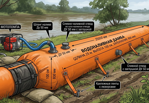 Мобильные водоналивные рукавные противопаводковые дамбы ВРД от наводнений, потопов